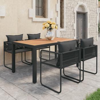 ARDEBO.de - 5-tlg. Garten-Essgruppe PVC Rattan Schwarz und Braun