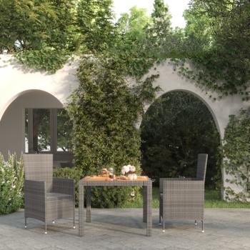 ARDEBO.de - 3-tlg. Garten-Essgruppe mit Kissen Poly Rattan Grau