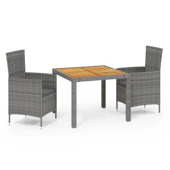 3-tlg. Garten-Essgruppe mit Kissen Poly Rattan Grau