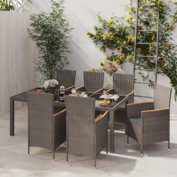 ARDEBO.de - 7-tlg. Garten-Essgruppe mit Auflagen Poly Rattan Schwarz & Grau