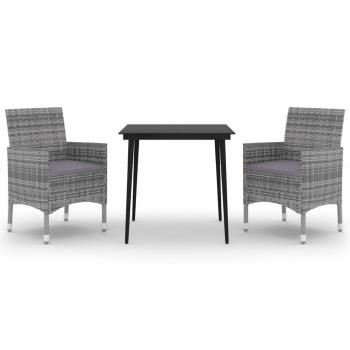 3-tlg. Garten-Essgruppe mit Auflagen Poly Rattan und Glas