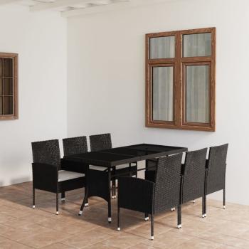 ARDEBO.de - 7-tlg. Garten-Essgruppe Poly Rattan Schwarz