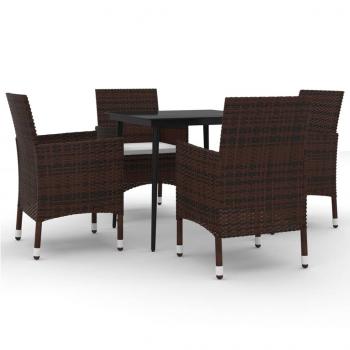 5-tlg. Garten-Essgruppe mit Auflagen Poly Rattan und Glas