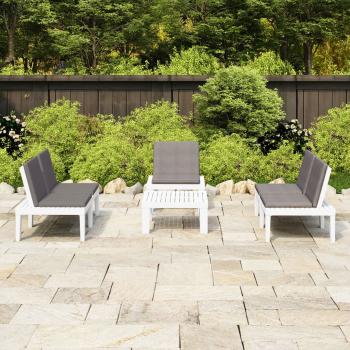 4-tlg. Garten-Lounge-Set mit Kissen Kunststoff Weiß
