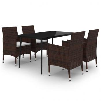 ARDEBO.de - 5-tlg. Garten-Essgruppe mit Auflagen Poly Rattan und Glas