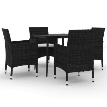 5-tlg. Garten-Essgruppe mit Auflagen Poly Rattan und Glas