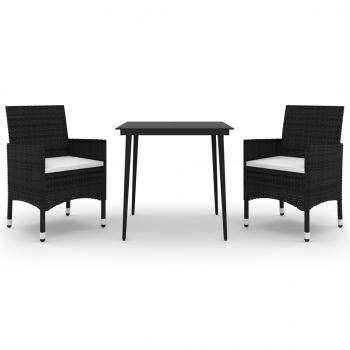 3-tlg. Garten-Essgruppe mit Auflagen Poly Rattan und Glas