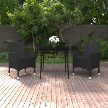 ARDEBO.de - 3-tlg. Garten-Essgruppe mit Auflagen Poly Rattan und Glas
