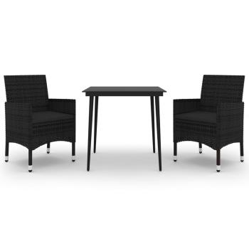 3-tlg. Garten-Essgruppe mit Auflagen Poly Rattan und Glas