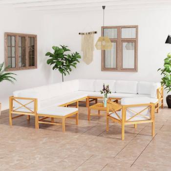 ARDEBO.de - 12-tlg. Garten-Lounge-Set mit Creme Kissen Massivholz Teak