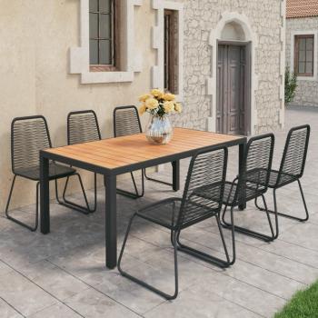 ARDEBO.de - 7-tlg. Garten-Essgruppe PVC Rattan Schwarz und Braun