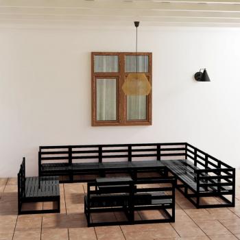 ARDEBO.de - 13-tlg. Garten-Lounge-Set Schwarz Massivholz Kiefer