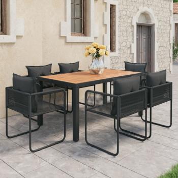 ARDEBO.de - 7-tlg. Garten-Essgruppe PVC Rattan Schwarz und Braun