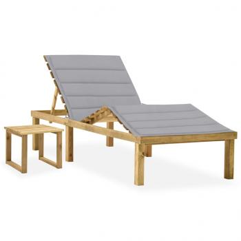 ARDEBO.de - Garten-Sonnenliege mit Tisch und Auflage Kiefer Imprägniert