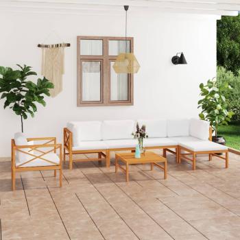 ARDEBO.de - 7-tlg. Garten-Lounge-Set mit Creme Kissen Massivholz Teak