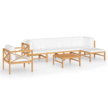 7-tlg. Garten-Lounge-Set mit Creme Kissen Massivholz Teak