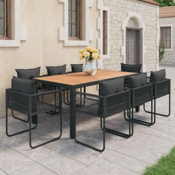 ARDEBO.de - 9-tlg. Garten-Essgruppe PVC Rattan Schwarz und Braun