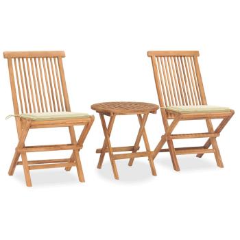 3-tlg. Garten-Essgruppe mit Kissen Klappbar Massivholz Teak