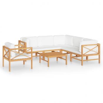 7-tlg. Garten-Lounge-Set mit Creme Kissen Massivholz Teak