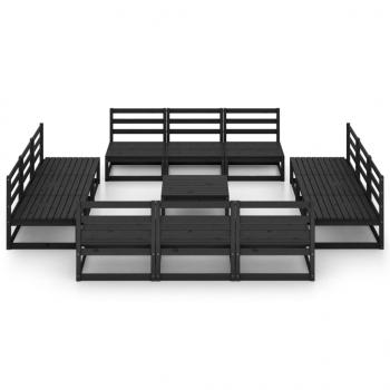 13-tlg. Garten-Lounge-Set Schwarz Massivholz Kiefer