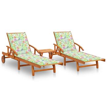 ARDEBO.de - Sonnenliegen 2 Stk. mit Tisch und Auflagen Massivholz Akazie