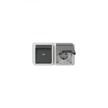 ARDEBO.de Gira 417730 Kombination Wippschalter/SCHUKO-Steckdose 16 A 250 V~ waagerecht mit Klappdeckel Universal-Aus-Wechselschalter, Grau