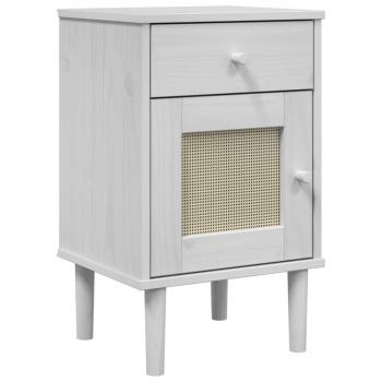 ARDEBO.de - Nachttisch SENJA Rattan-Look Weiß 40x35x65 cm Massivholz Kiefer