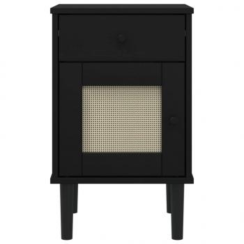 Nachttisch SENJA Rattan-Look Schwarz 40x35x65 Massivholz Kiefer