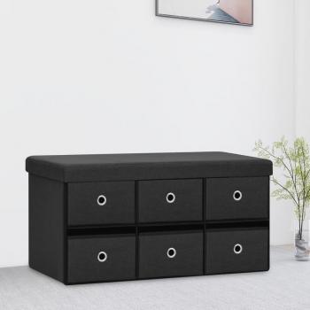 ARDEBO.de - Faltbare Sitzbank mit Stauraum Schwarz 76x38x38 cm Leinenoptik