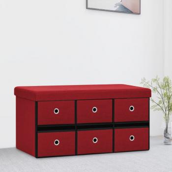 ARDEBO.de - Faltbare Sitzbank mit Stauraum Weinrot 76x38x38 cm Leinenoptik