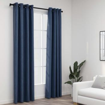 ARDEBO.de - Verdunkelungsvorhänge Ösen Leinenoptik 2 Stk. Blau 140x225 cm