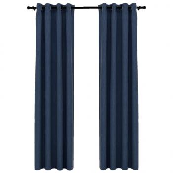 Verdunkelungsvorhänge Ösen Leinenoptik 2 Stk. Blau 140x225 cm