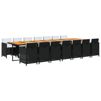 15-tlg. Garten-Essgruppe mit Kissen Schwarz Poly Rattan