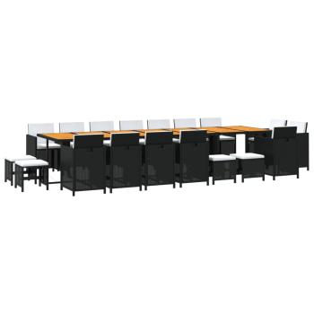 19-tlg. Garten-Essgruppe mit Kissen Schwarz Poly Rattan