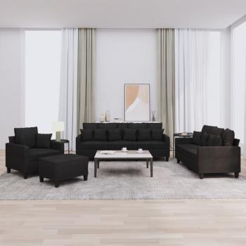 ARDEBO.de - 4-tlg. Sofagarnitur mit Kissen Schwarz Stoff