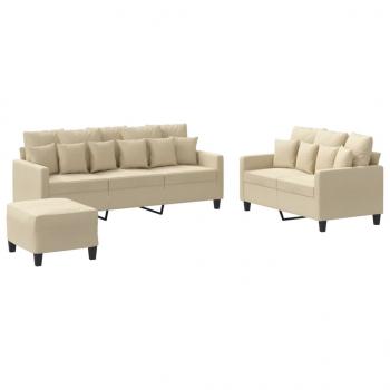 3-tlg. Sofagarnitur mit Kissen Creme Stoff