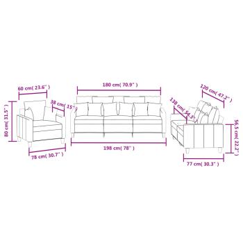 3-tlg. Sofagarnitur mit Kissen Taupe Stoff