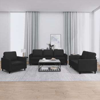 ARDEBO.de - 3-tlg. Sofagarnitur mit Kissen Schwarz Kunstleder