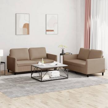 ARDEBO.de - 2-tlg. Sofagarnitur mit Kissen Cappuccino-Braun Kunstleder
