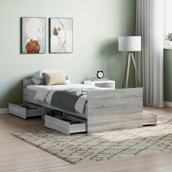 ARDEBO.de - Bettgestell mit Kopf- und Fußteil Grau Sonoma 75x190 cm