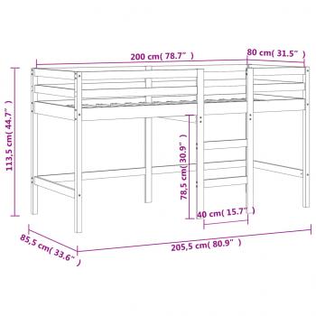 Kinderhochbett mit Leiter Schwarz 80x200 cm Massivholz Kiefer