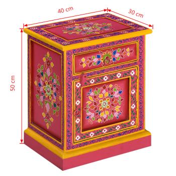 Nachttisch Mangoholz Massiv Rosa Handbemalt