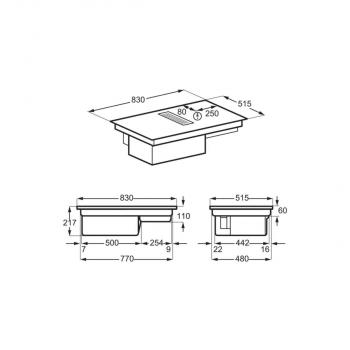 AEG CCE84751CB Autarkes Induktionskochfeld mit integriertem Dunstabzug, 83cm breit, Rahmenlos, Timer, Kindersicherung, 3 Leistungsstufen + 1 Intensivstufen, Umluft