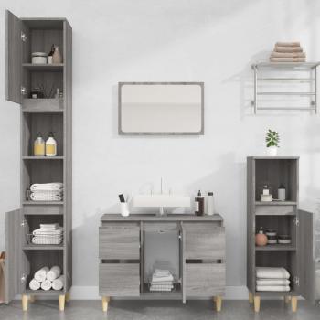 ARDEBO.de - 3-tlg. Badmöbel-Set Grau Sonoma Holzwerkstoff