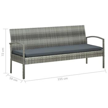 Gartensofa 3-Sitzer mit Kissen Grau Poly Rattan