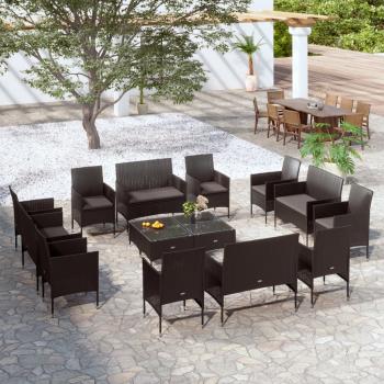 ARDEBO.de - 16-tlg. Garten-Lounge-Set mit Auflagen Poly Rattan Schwarz