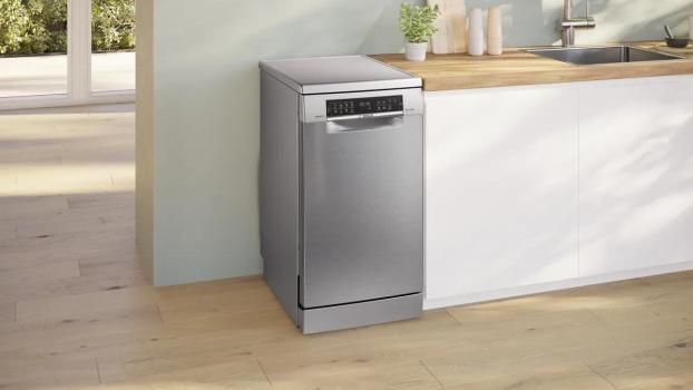 Bosch SPS6YMI14E Serie 6 Standgeschirrspüler, 45 cm breit, 10 Maßgedecke, Silence Plus, 3-fach Rackmatik, Silver Inox