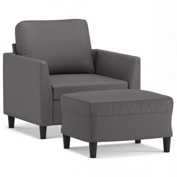 Sessel mit Hocker Grau 60 cm Kunstleder