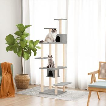 ARDEBO.de - Kratzbaum mit Sisal-Kratzsäulen Hellgrau 176 cm