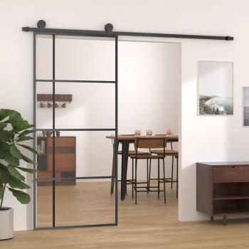Schiebetür ESG-Glas und Aluminium 90x205 cm Schwarz
